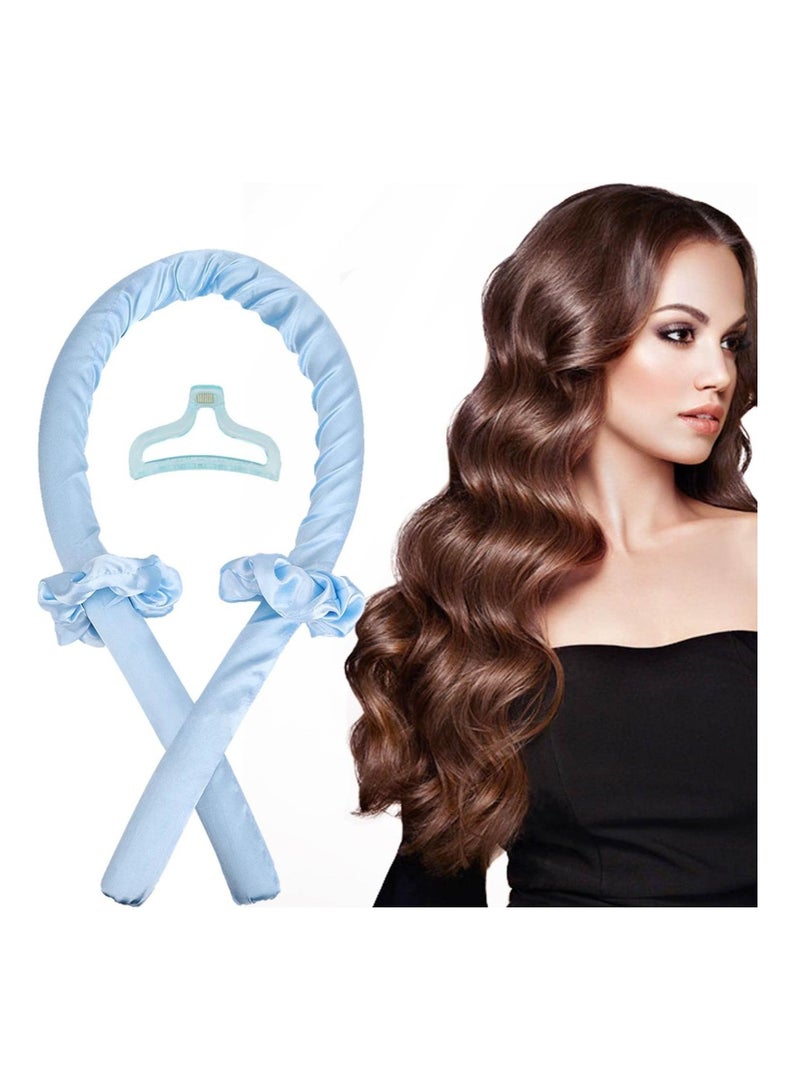 BLOOMING TIME Heatless Hair Rollers, Hair Curlers for Long Hair, No Heat Curling Rod Headband with Hair Clips and Scrunchie, Curl Ribbon Rod Wave, Soft Silk DIY Hair Styling Tools Kit (Blue) - Image 1