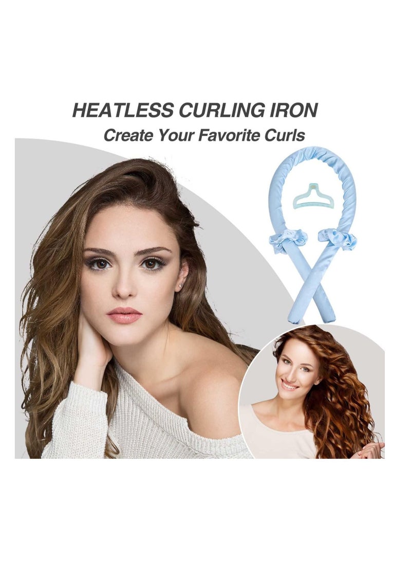 BLOOMING TIME Heatless Hair Rollers, Hair Curlers for Long Hair, No Heat Curling Rod Headband with Hair Clips and Scrunchie, Curl Ribbon Rod Wave, Soft Silk DIY Hair Styling Tools Kit (Blue) - Image 5