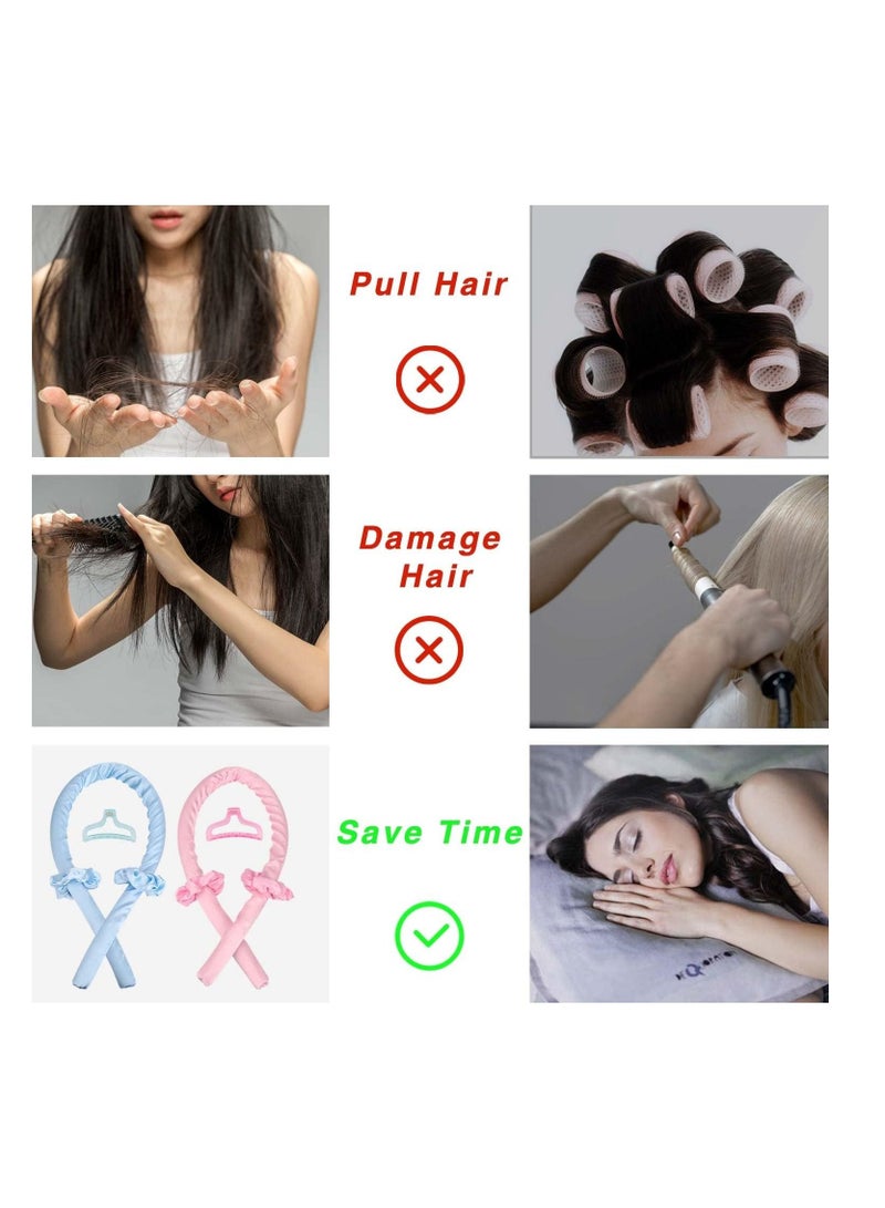BLOOMING TIME Heatless Hair Rollers, Hair Curlers for Long Hair, No Heat Curling Rod Headband with Hair Clips and Scrunchie, Curl Ribbon Rod Wave, Soft Silk DIY Hair Styling Tools Kit (Blue) - Image 4