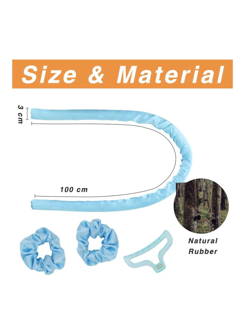 BLOOMING TIME Heatless Hair Rollers, Hair Curlers for Long Hair, No Heat Curling Rod Headband with Hair Clips and Scrunchie, Curl Ribbon Rod Wave, Soft Silk DIY Hair Styling Tools Kit (Blue) - Image 2