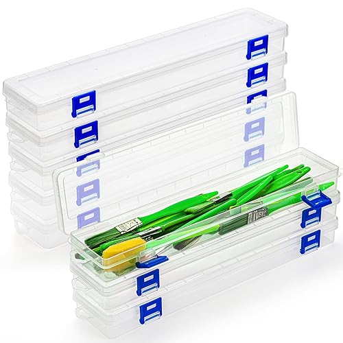 Noamus 8 Pack Plastic Paint Brush Holder, 13" Long Translucent Watercolor Pens Pencils Case with Buckle Design, Paintbrush Drawing Tools Storage Box Container with Hinged Lid for Artist Art Craft - Image 1
