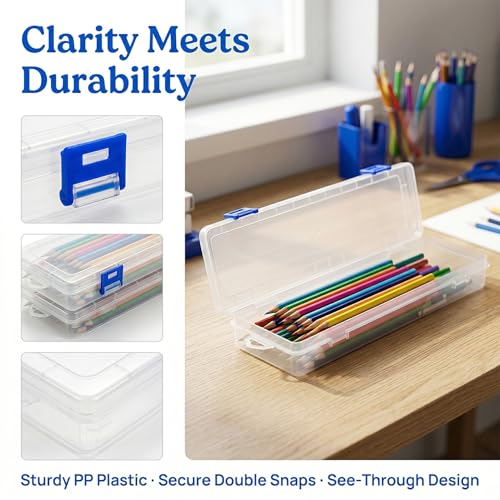 Noamus 8 Pack Plastic Paint Brush Holder, 13" Long Translucent Watercolor Pens Pencils Case with Buckle Design, Paintbrush Drawing Tools Storage Box Container with Hinged Lid for Artist Art Craft - Image 3