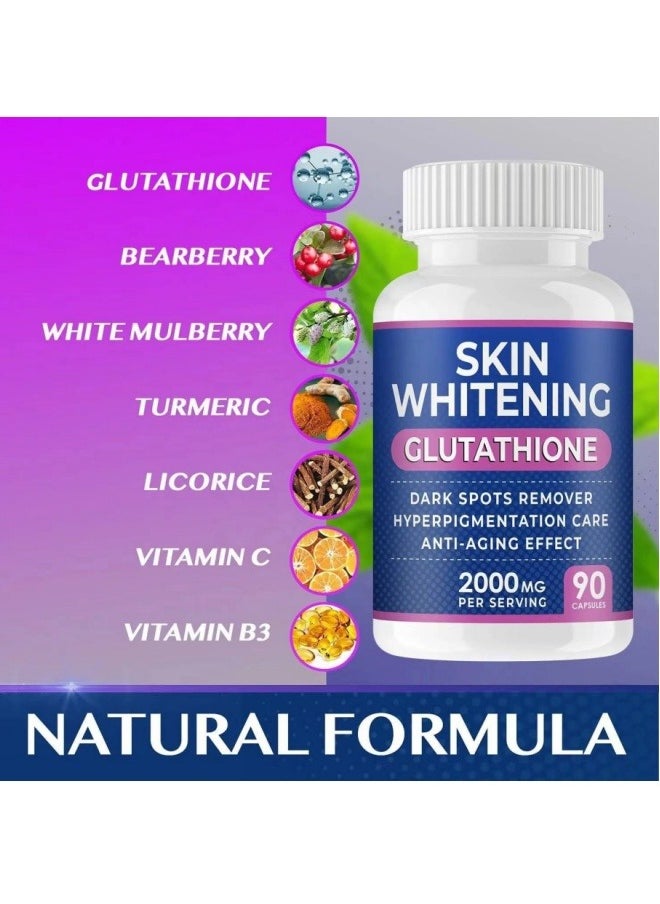 SKIN - Glutathione Whitening Pills - 90 Capsules 2000mg Glutathione - Effective Skin Lightening Supplement - Dark Spots, Melasma & Acne Scar Remover, Hyperpigmentation Treatment - Anti-Aging Antioxidant - Image 1
