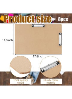 Henoyso 8 Pcs 11X17 Clipboard Wooden Lap Board With Low Profile Clip Brown Double Landscape Clip Hardboard Drawing Board Landscape Horizontal Large Clipboard For Desk Paper Sketching Art Supplies  - Image 2