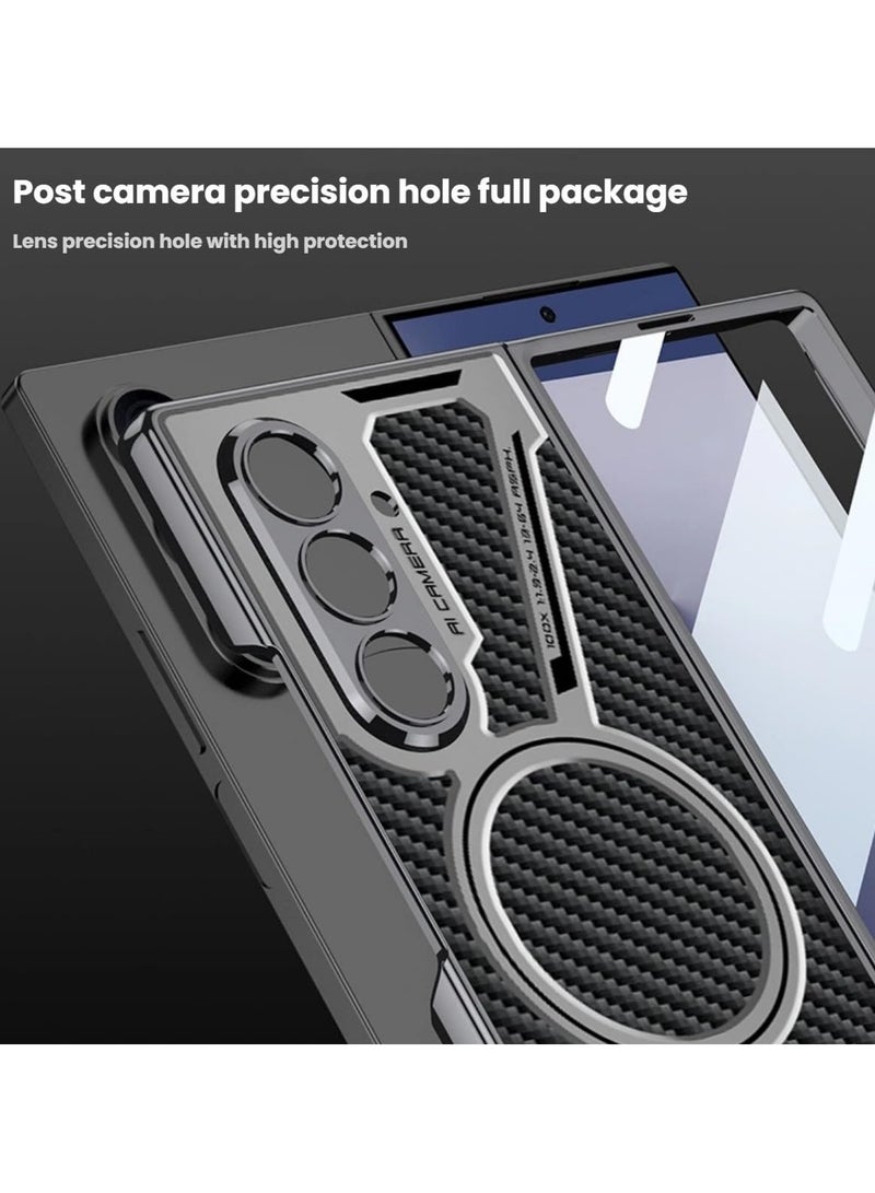 general Magnetic Case Compatible with Samsung Galaxy Z Fold 7 2025 Wireless Charging Precision Hole Protective Leather Case with HD Tempered Glass Film - Image 2