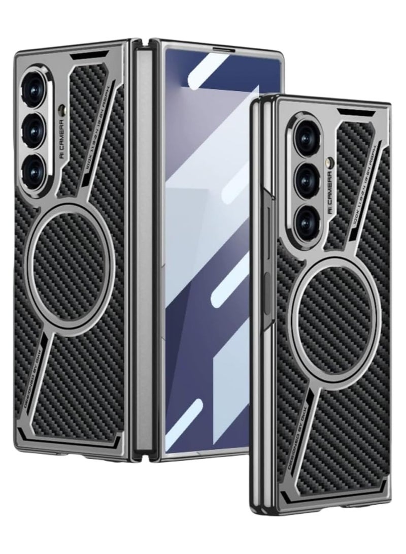 general Magnetic Case Compatible with Samsung Galaxy Z Fold 7 2025 Wireless Charging Precision Hole Protective Leather Case with HD Tempered Glass Film - Image 1