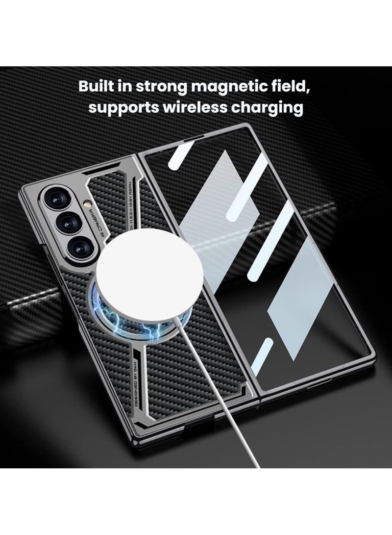 general Magnetic Case Compatible with Samsung Galaxy Z Fold 7 2025 Wireless Charging Precision Hole Protective Leather Case with HD Tempered Glass Film - Image 3