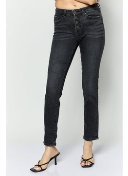 Women Slim Fit Washed Stretchable Jeans, Black