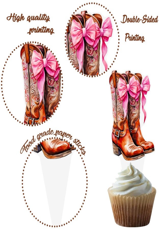 اوموني 48 قطعة من زينة الكب كيك على شكل فيونكة راعية البقر الغربية، باللون البني والوردي، زينة عيد ميلاد راعية البقر، زينة كب كيك على شكل فيونكة ديسكو على شكل صبار، زينة كعكة للفتيات والنساء، لوازم حفلات استقبال المولود الجديد وحفلات توديع العزوبية - Image 3