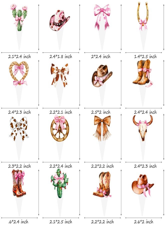 اوموني 48 قطعة من زينة الكب كيك على شكل فيونكة راعية البقر الغربية، باللون البني والوردي، زينة عيد ميلاد راعية البقر، زينة كب كيك على شكل فيونكة ديسكو على شكل صبار، زينة كعكة للفتيات والنساء، لوازم حفلات استقبال المولود الجديد وحفلات توديع العزوبية - Image 5