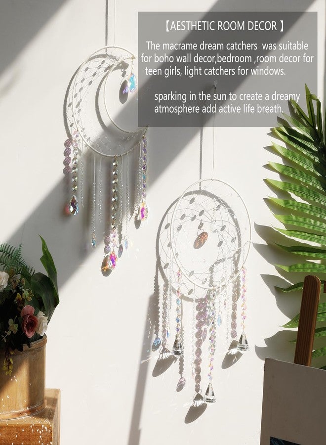 Artilady Dream Catchers with Crystals - Large White Boho Moon Dream Catcher Wall Decor House Decorations for Home Girls Kids Baby Bedroom Room Decor Christmas Birthday Teen Girl Boys Gifts - Image 2