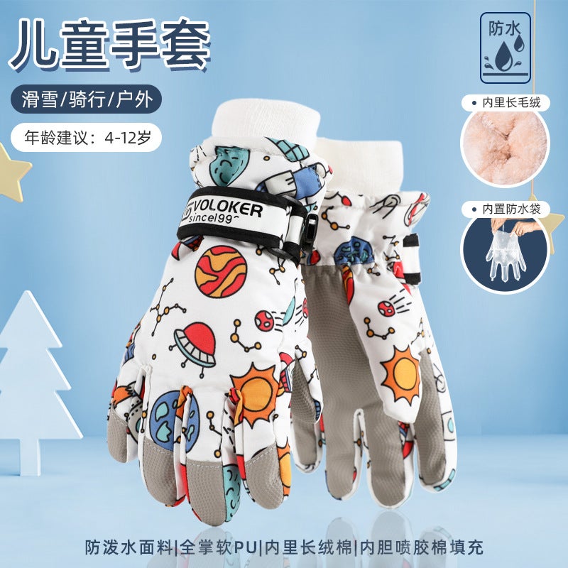 Generic Childrens ski gloves waterproof winter warm fleece-lined thickened boys and girls children ski special non-slip cross-border Spaceship [hot recommendation]