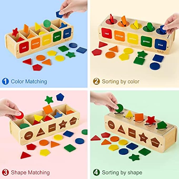 TODDLERS MONTESSORI WOODEN TOY FOR 1 2 3 YEAR OLD BOYS GIRLS, SHAPE SORTING AND COLOR MATCHING BOX TOY FOR TODDLERS,BABY, EARLY LEARNING TOY FOR RECOGNIZING SHAPE AND COLOR - Image 5