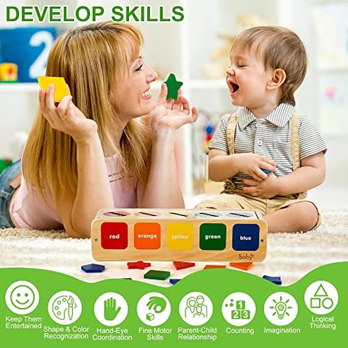 TODDLERS MONTESSORI WOODEN TOY FOR 1 2 3 YEAR OLD BOYS GIRLS, SHAPE SORTING AND COLOR MATCHING BOX TOY FOR TODDLERS,BABY, EARLY LEARNING TOY FOR RECOGNIZING SHAPE AND COLOR - Image 4