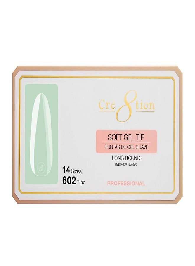 Cre8tion Soft Gel Nail Tips, Long Round Shape, 602 Tips in 14 Sizes (00-9) for Professional Nail Extensions - Image 1
