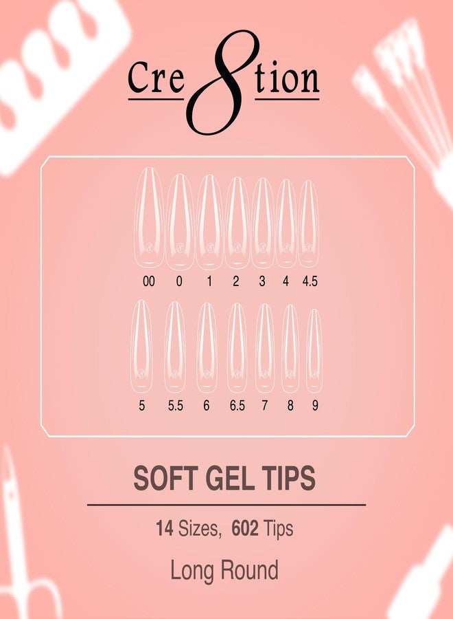 Cre8tion Soft Gel Nail Tips, Long Round Shape, 602 Tips in 14 Sizes (00-9) for Professional Nail Extensions - Image 2