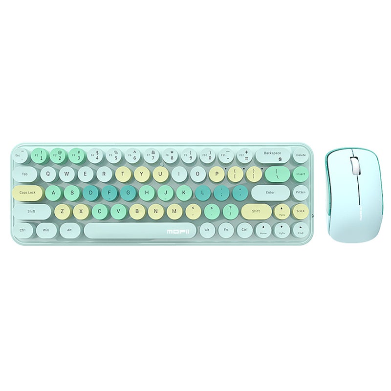 Mofii 2.4G Wireless Keyboard Combo 68 Keys Retro Round Keyboard Ergonomic Suitable for Desktop PC Laptop Devices 3-gear Adjustable DPI Green - Image 3