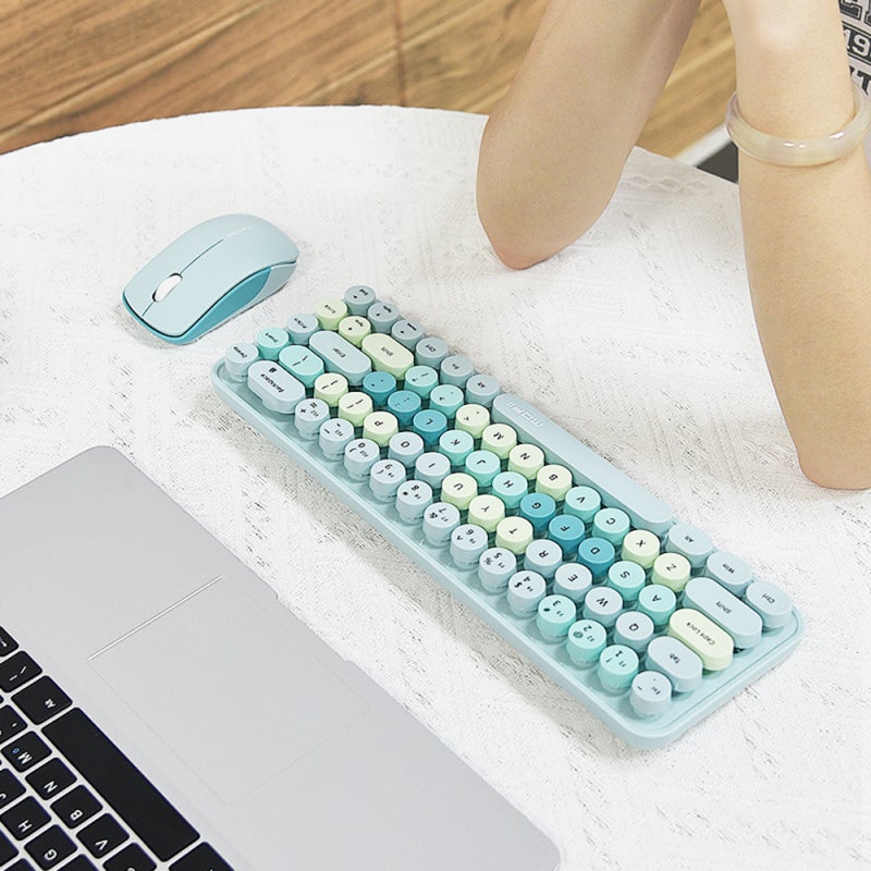 Mofii 2.4G Wireless Keyboard Combo 68 Keys Retro Round Keyboard Ergonomic Suitable for Desktop PC Laptop Devices 3-gear Adjustable DPI Green - Image 2