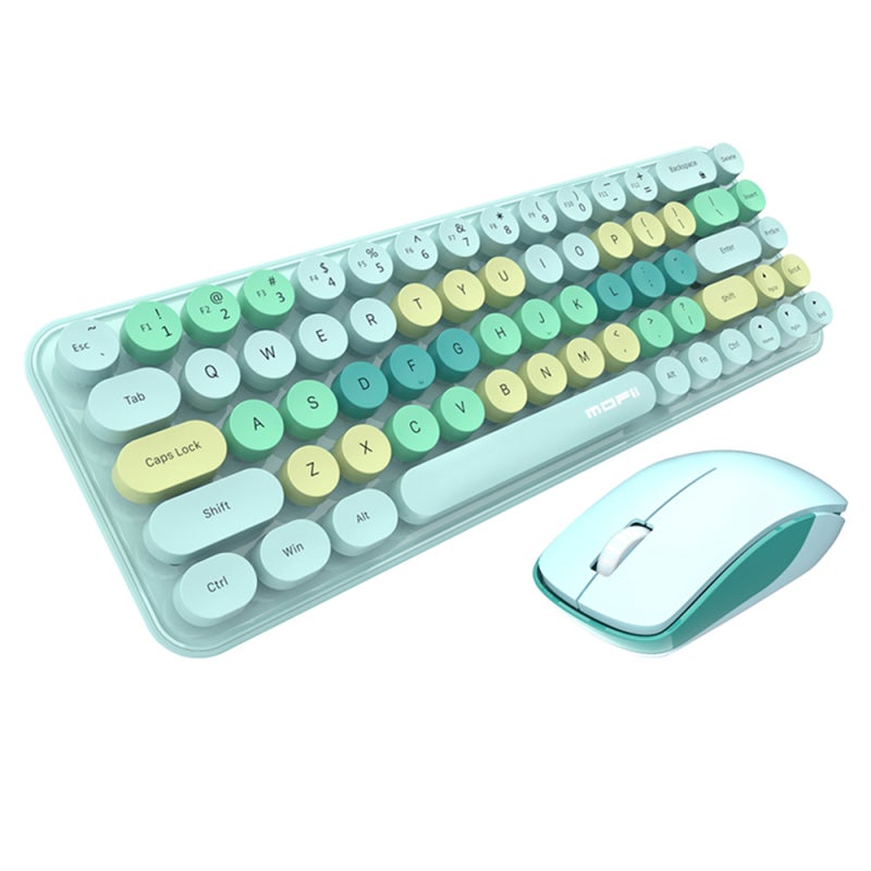 Mofii 2.4G Wireless Keyboard Combo 68 Keys Retro Round Keyboard Ergonomic Suitable for Desktop PC Laptop Devices 3-gear Adjustable DPI Green - Image 1