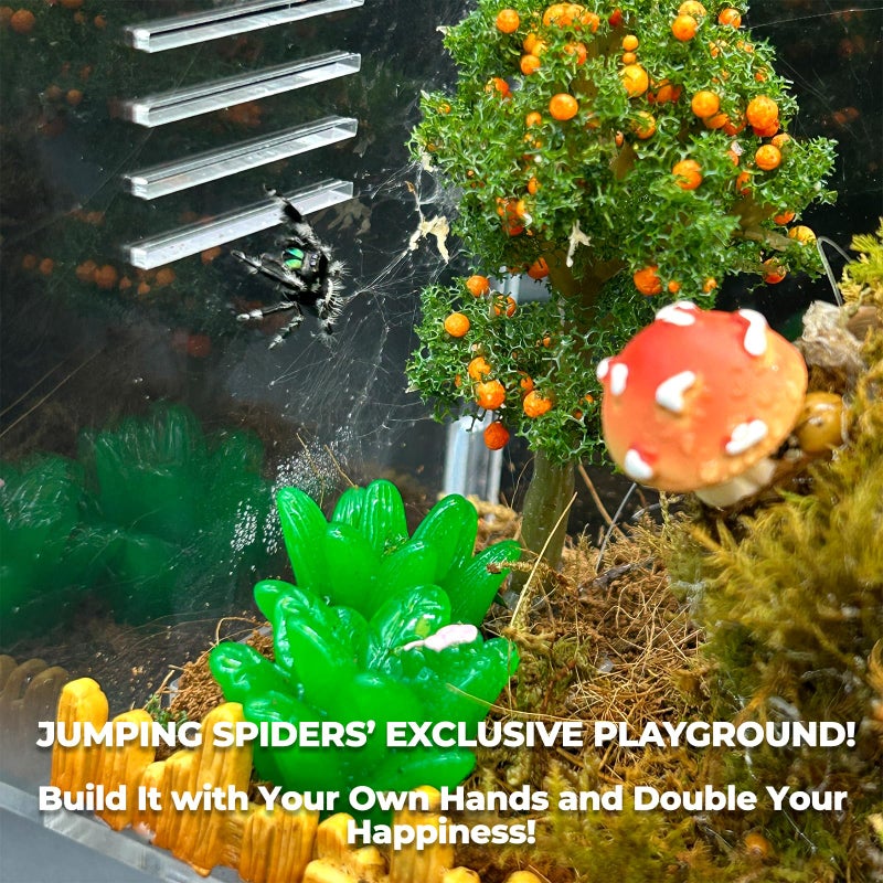 KFPSHLQE Jumping Spider Enclosure,DIY Insects Habitat,Small Reptile Terrarium Glass House Accessories Set,with Temperature and Humidity Detector Water Feeder Platform Hide,5.5â€œx5.5â€x9.5â€œ (Farm) - Image 5