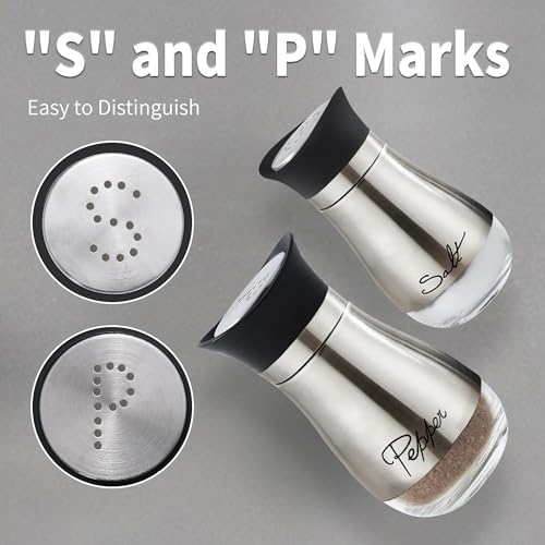 Lonffery Salt and Pepper Shakers Set, Stainless Steel Salt Containers with Glass Bottle for Table, RV, Camp, BBQ, Set of 2 - Image 4