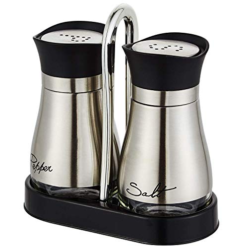 Lonffery Salt and Pepper Shakers Set, Stainless Steel Salt Containers with Glass Bottle for Table, RV, Camp, BBQ, Set of 2 - Image 1