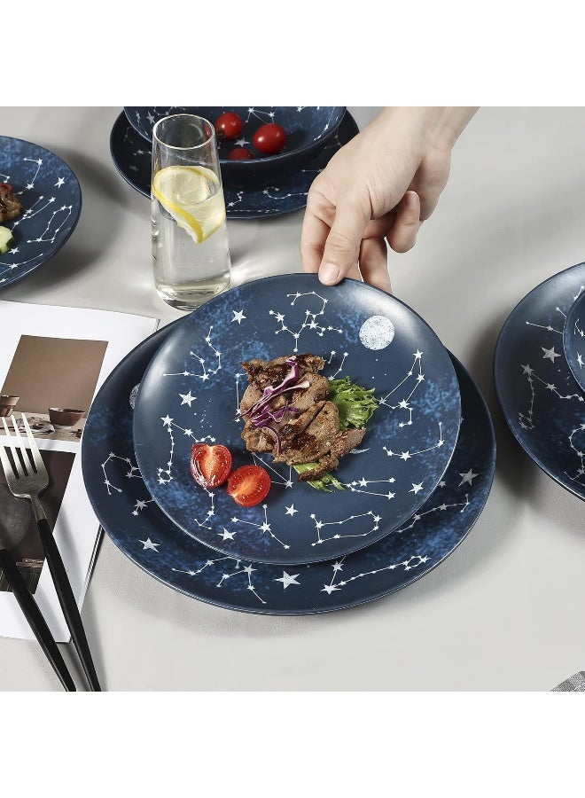 Gofunfun 12 Piece Melamine Dinnerware Sets for 4 Starry Pattern Camping Dishes Set for Indoor and Outdoor Use Dishwasher Safe Plates and Bowls Sets Dark Blue - Image 4