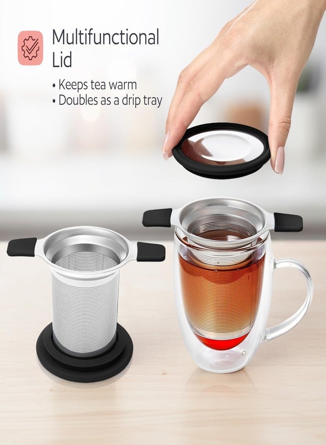 GoodCups Stainless Steel Tea Infuser for Loose Leaf Tea - Extra Fine Mesh Strainer with Heat Proof Double Handles & Lid, Reusable Filter Fits Mugs, Cups & Teapots, Black - Image 4