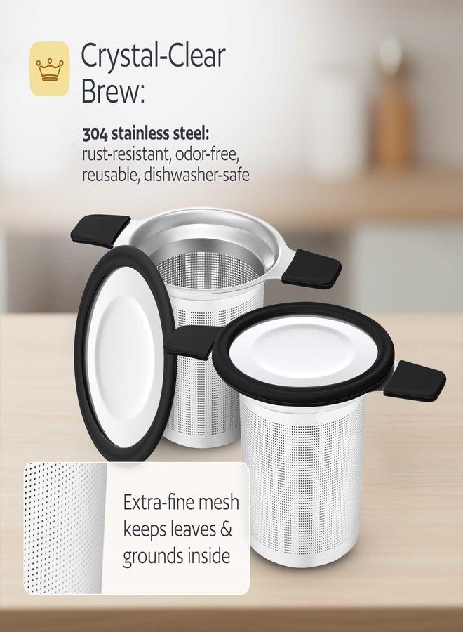 GoodCups Stainless Steel Tea Infuser for Loose Leaf Tea - Extra Fine Mesh Strainer with Heat Proof Double Handles & Lid, Reusable Filter Fits Mugs, Cups & Teapots, Black - Image 5