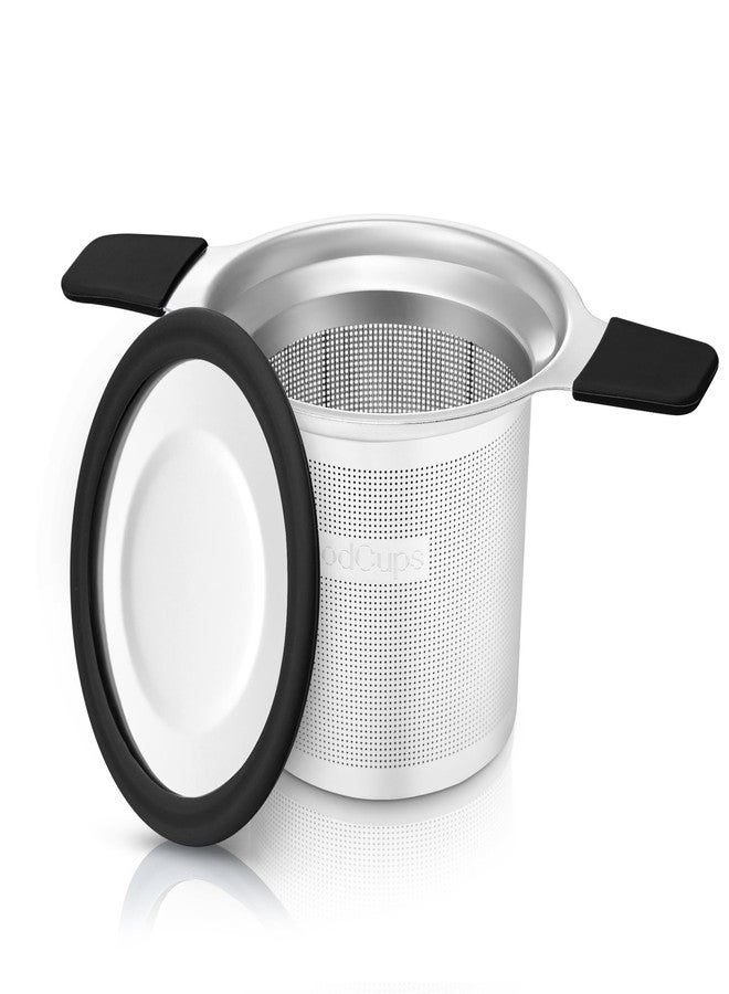 GoodCups Stainless Steel Tea Infuser for Loose Leaf Tea - Extra Fine Mesh Strainer with Heat Proof Double Handles & Lid, Reusable Filter Fits Mugs, Cups & Teapots, Black - Image 1