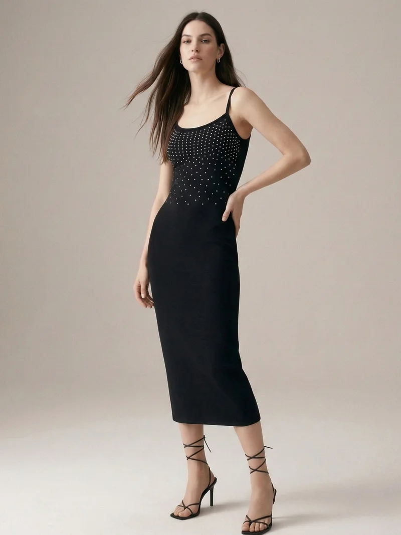 أوجيدر Black Fitted Bodycon Embellished Dress