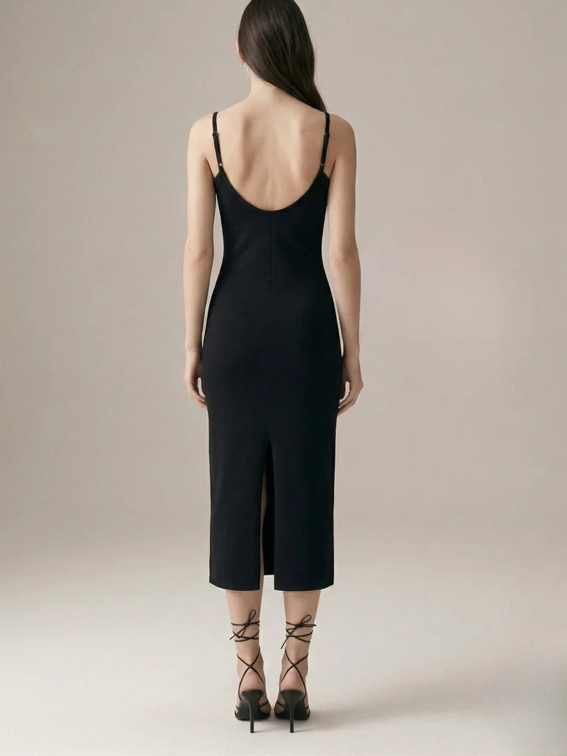 Outzidr  Black Fitted Bodycon Embellished Dress for Women | Best Price UAE