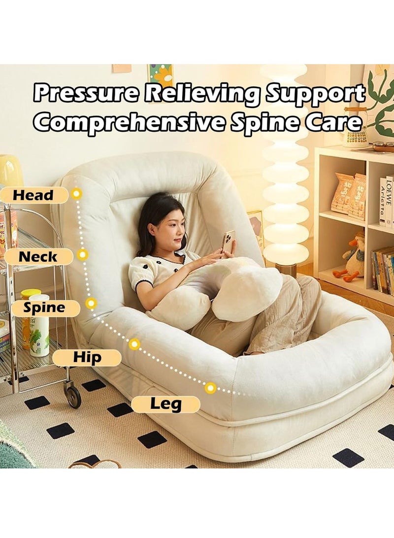JOMILA Bed Foldable with 5 Adjustable Positions, Giant Bean Bag Chair Bed for Adults, Folds From Lazy Chair to Floor Mattress Bed, Large Floor Sofa Couch, Big Sofa Bed, Apricot  - Image 4