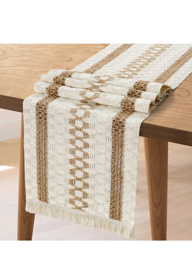 واي آند دي Macrame Table Runner Boho Cotton Linen Natural Burlap with Tassels Bohemian Cloth Decoration for Wedding Party Farmhouse Dining Decor 12 x 71'' - Image 1