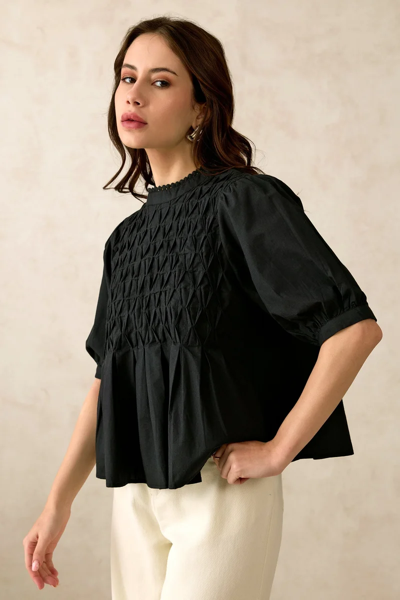 Virgio VIRGIO 100% Cotton Diagonal Tuck Detail Lace Top