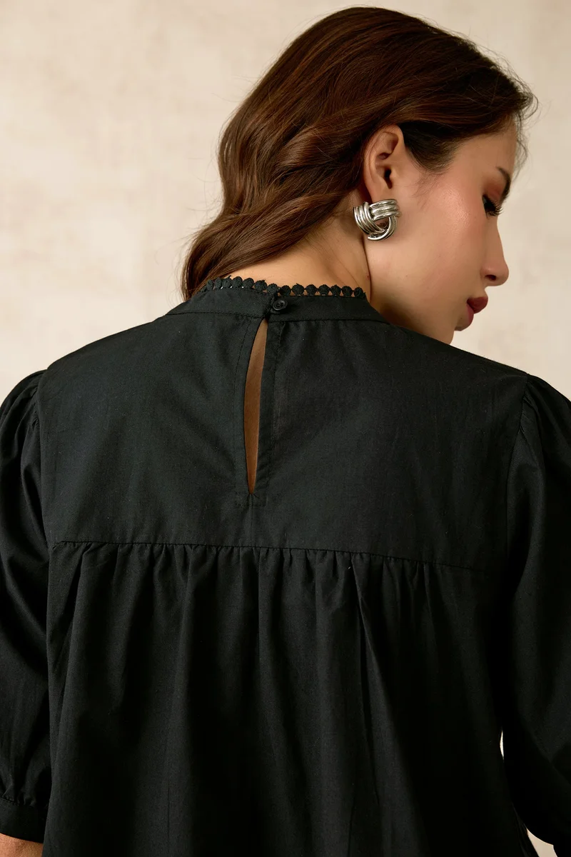 Virgio VIRGIO 100% Cotton Diagonal Tuck Detail Lace Top