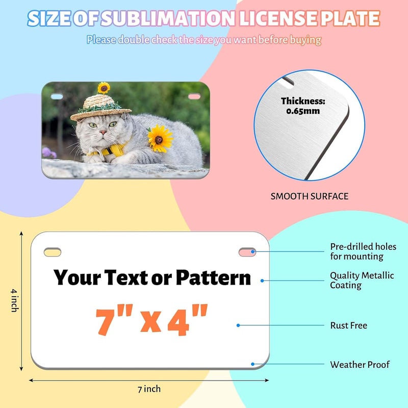 Ickimee 12 Pack 7"X4" Small Sublimation License Plate Blanks, 0.65mm Aluminum Thermal Transfer DIY Picture Mini Blank, Custom Car Tags Plates for Motorcycle, Golf Cart, ATV, Kids Toy Car, Bicycles - Image 2