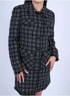 Women’s Double Chest Pockets Flannel Plaid Dress in Black Check