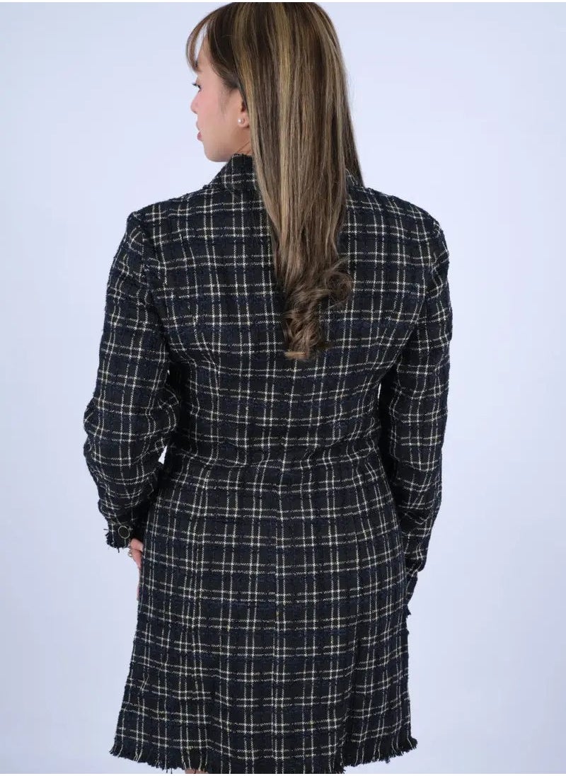 ONLY - Women’s Double Chest Pockets Flannel Plaid Dress in Black Check - Image 1