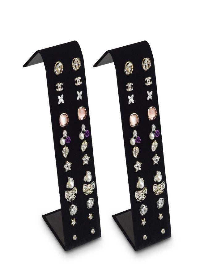 MOOCA 2-Piece Set, Premium Adjustable Earring Display Stand for 12 Pairs of Earrings, 2 W x 2 7/8 D x 6 5/8 H in, Black Velvet - Image 1
