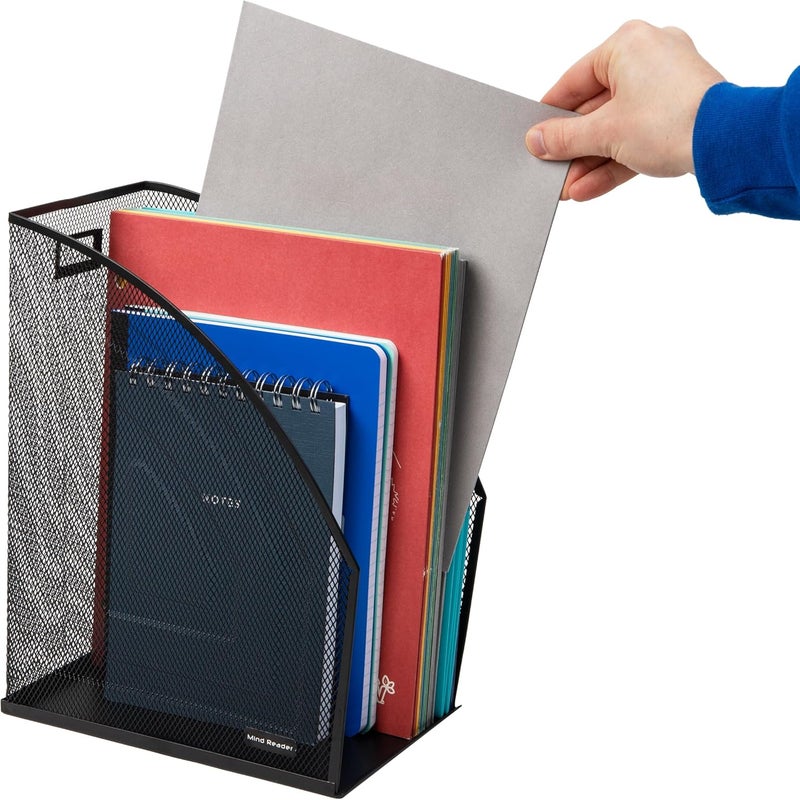 Mind Reader Vertical File Storage, Set of 2, Desktop Organizer, Workspace, Office, Metal Mesh, 6.25"L x 10"W x 12.5"H, Black - Image 5