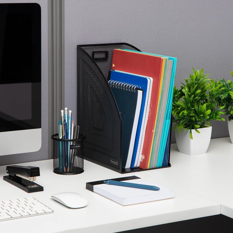 Mind Reader Vertical File Storage, Set of 2, Desktop Organizer, Workspace, Office, Metal Mesh, 6.25"L x 10"W x 12.5"H, Black - Image 2