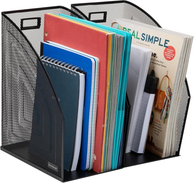 Mind Reader Vertical File Storage, Set of 2, Desktop Organizer, Workspace, Office, Metal Mesh, 6.25"L x 10"W x 12.5"H, Black - Image 4