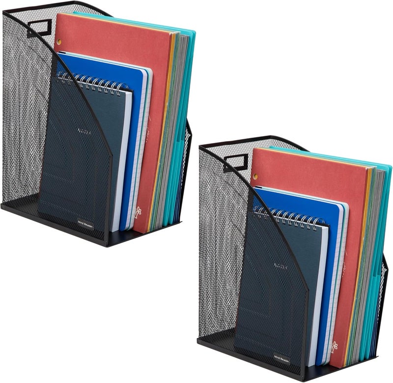 Mind Reader Vertical File Storage, Set of 2, Desktop Organizer, Workspace, Office, Metal Mesh, 6.25"L x 10"W x 12.5"H, Black - Image 1