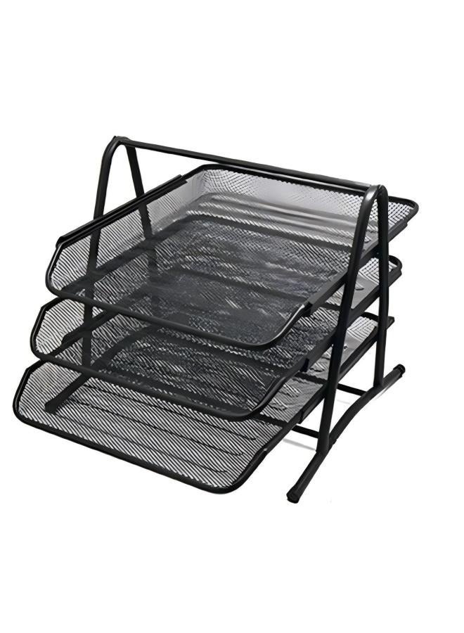 LEENO Wire mesh metal three-layer file rack, data tray, file tray, creative anti-rust file seat - Image 1
