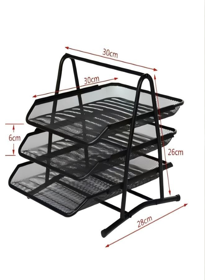 LEENO Wire mesh metal three-layer file rack, data tray, file tray, creative anti-rust file seat - Image 2