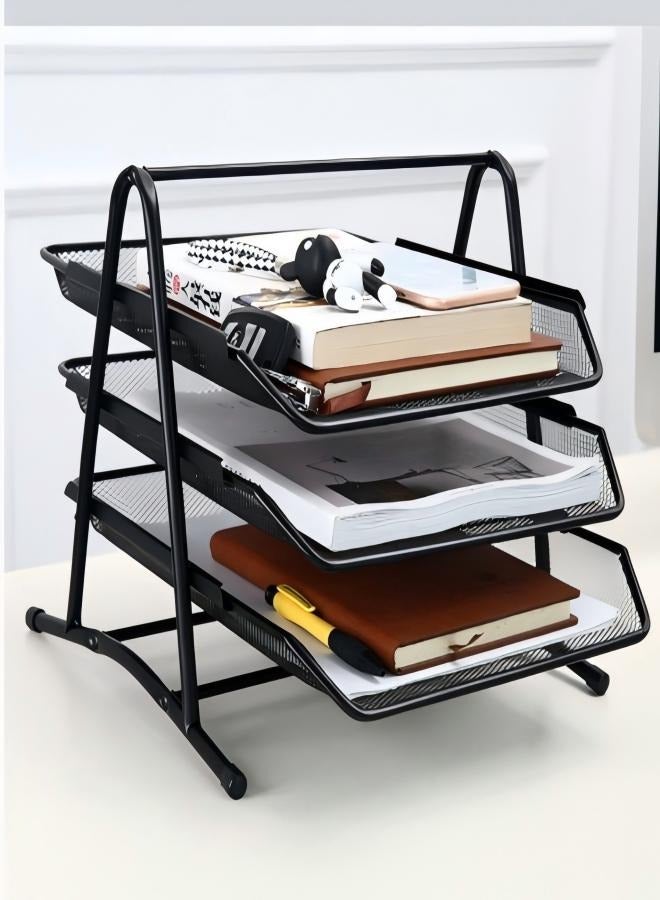 LEENO Wire mesh metal three-layer file rack, data tray, file tray, creative anti-rust file seat - Image 4