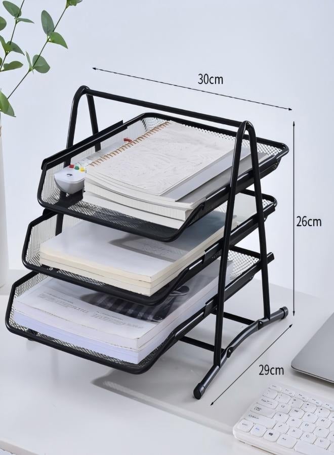 LEENO Wire mesh metal three-layer file rack, data tray, file tray, creative anti-rust file seat - Image 3