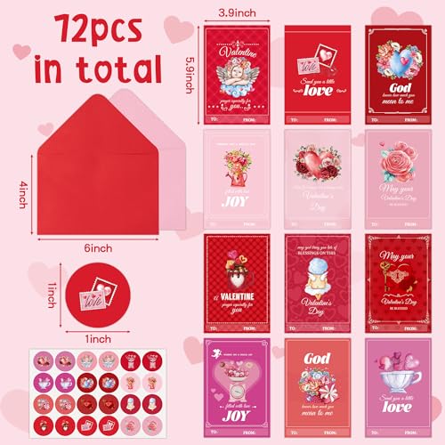 TICIAGA 24 Set Valentine's Day Vintage Blessed Greeting Cards with Envelop Retro Religious Sticker for Kid DIY Flower Heartfelt Notecard Exchange Gifts for Boys and Girls Christian School Party Favors - Image 2