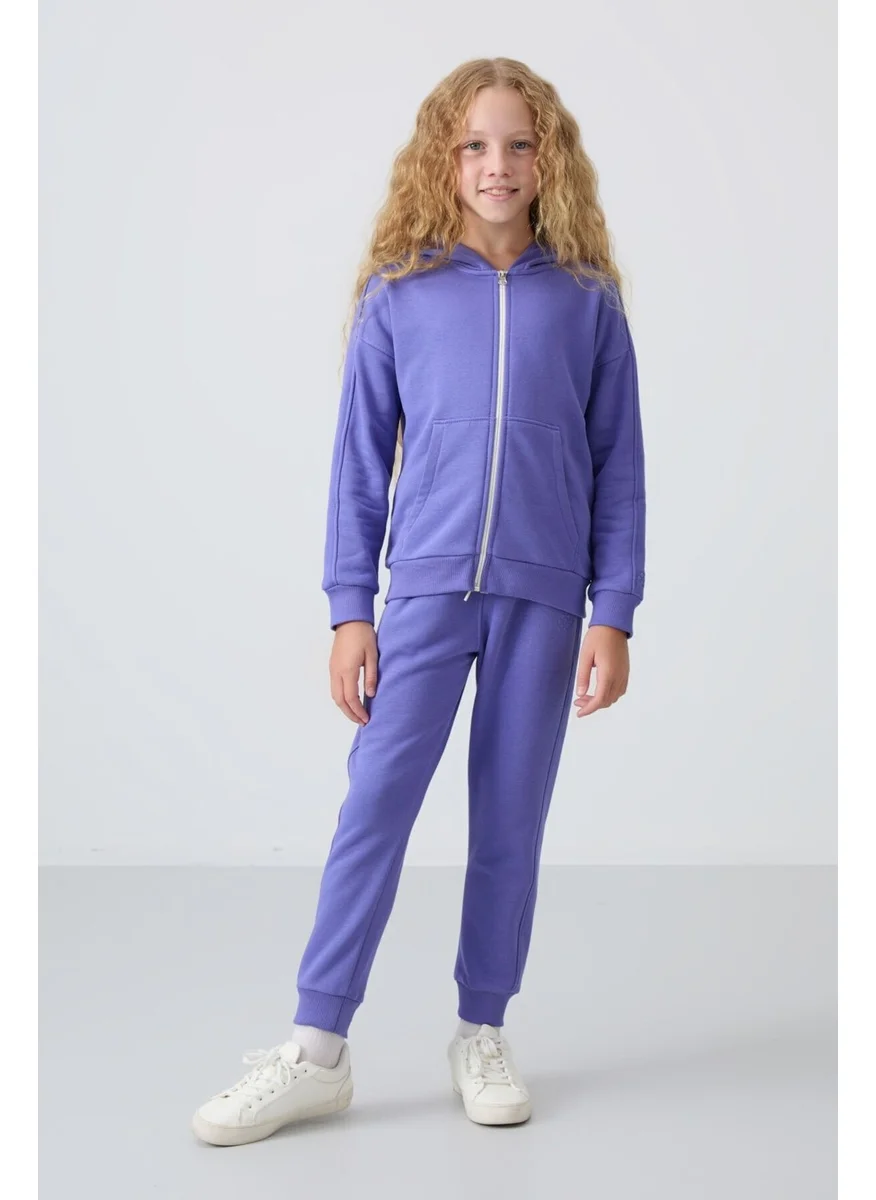 Tommy Life Lavender Cotton Fluffy Soft Texture Standard Fit Embroidered Girls Tracksuit - 75148